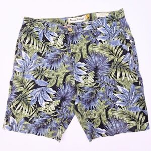 Tailor Vintage Shorts Men's 35 Greenwich Stretch Cotton Linen Green Leaves NWOT